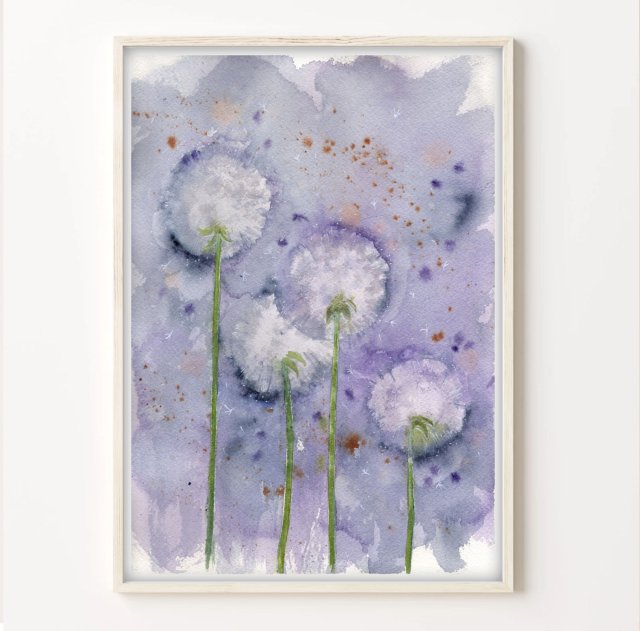 Oryginalna akwarela A4. Dmuchawce