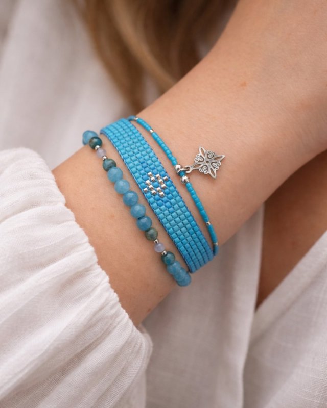 Zestaw niebieskich bransoletek "Winter Sky" - Akwamaryn i Apatyt