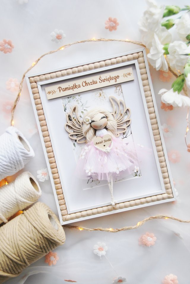 Pamiątka Chrztu - Anioł Stróż dla dziewczynki | Prezent na chrzest