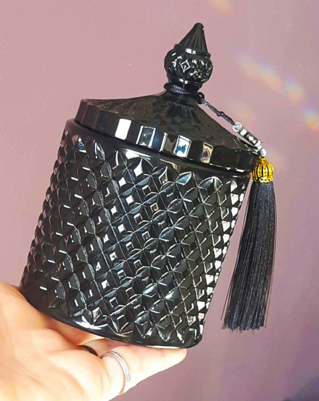 pojemnik łazienkowy z pokrywką * czarne szkło * elegancki * glamour * bomboniera