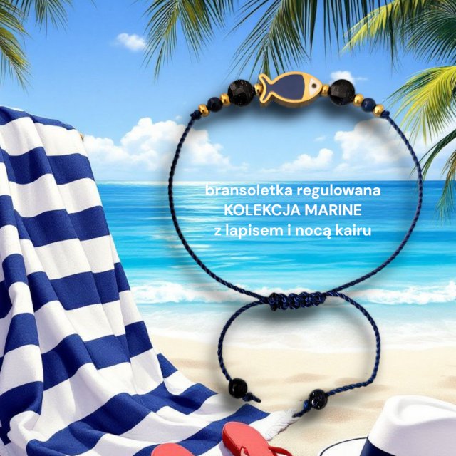 bransoletka regulowana kolekcja MARINE z lapisem i nocą kairu