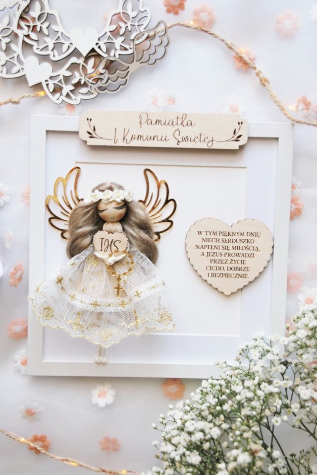 Pamiątka I Komunii Świętej - aniołek dziewczynka - prezent premium