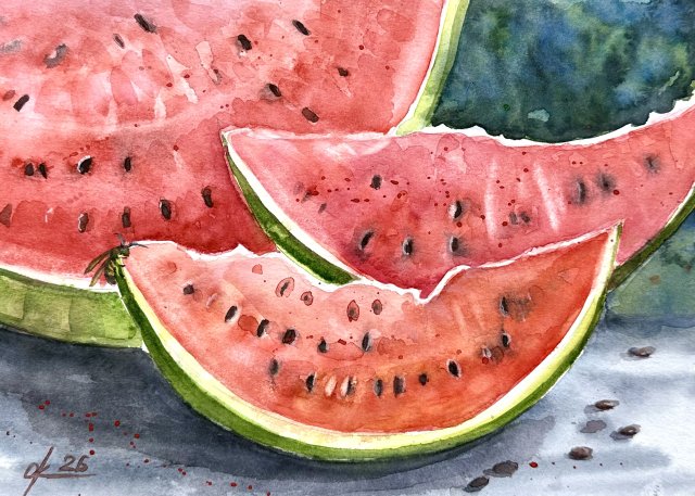 Słodycz arbuza. Oryginalna akwarela, 21/30 cm