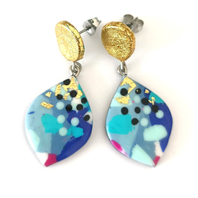 Wiszące Kolczyki Niebiesko Złote