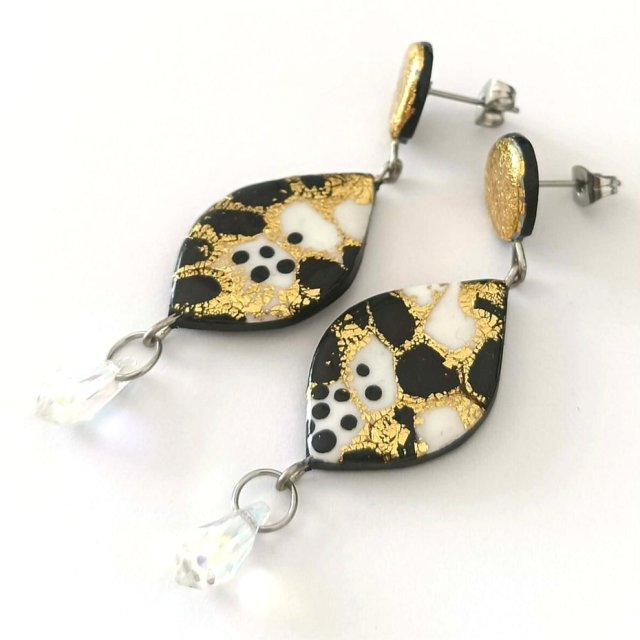 Wiszące Kolczyki Czarno Złote