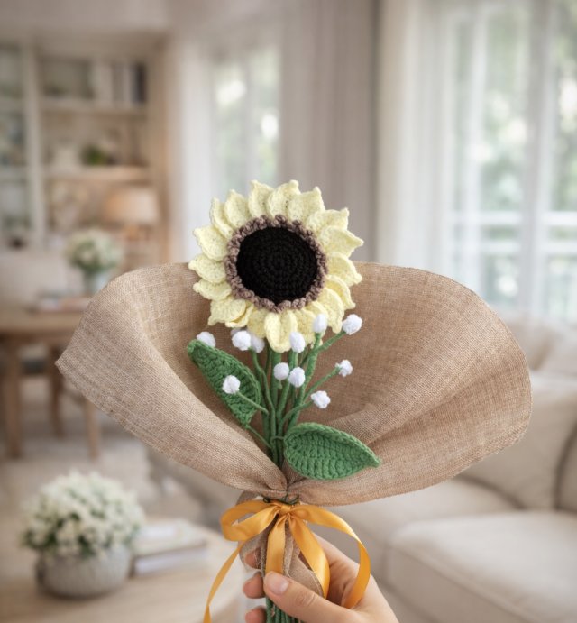 Bukiet szydełkowy ze słonecznikiem – wyjątkowy prezent handmade