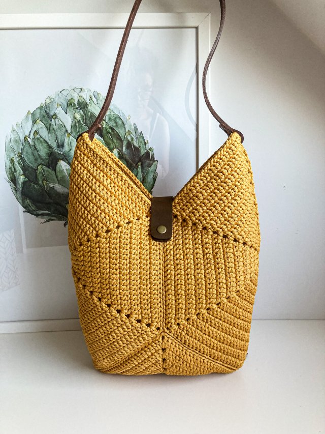 Duża torebka handmade na ramię – żółta torba ze sznurka, styl boho