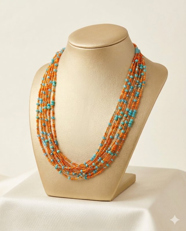 Wielowarstwowy Naszyjnik z Koralików - Letnia Kompozycja Pomarańczu