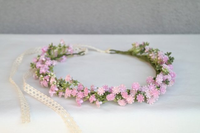 Różany szept – subtelny różowy wianek boho na komunię, ślub i sesję