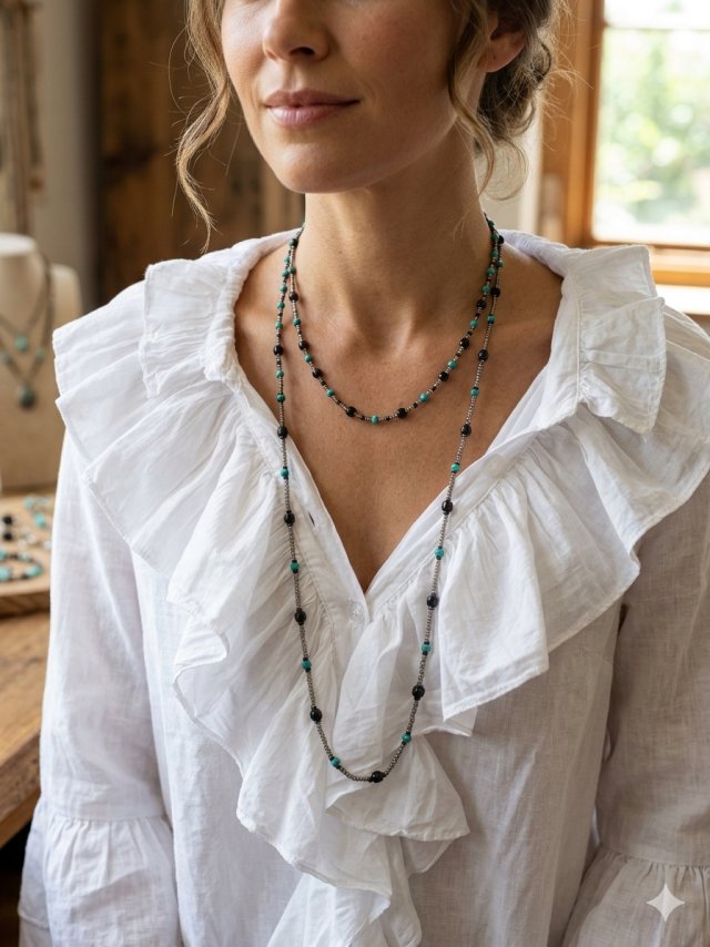 Naszyjnik makramowy ze szklanymi koralikami