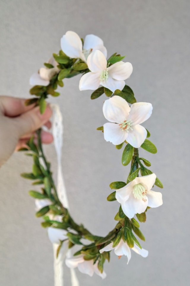Kwiat Jabłoni – wianek komunijny i ślubny, biały wianek na komunię, romantyczny wianek boho