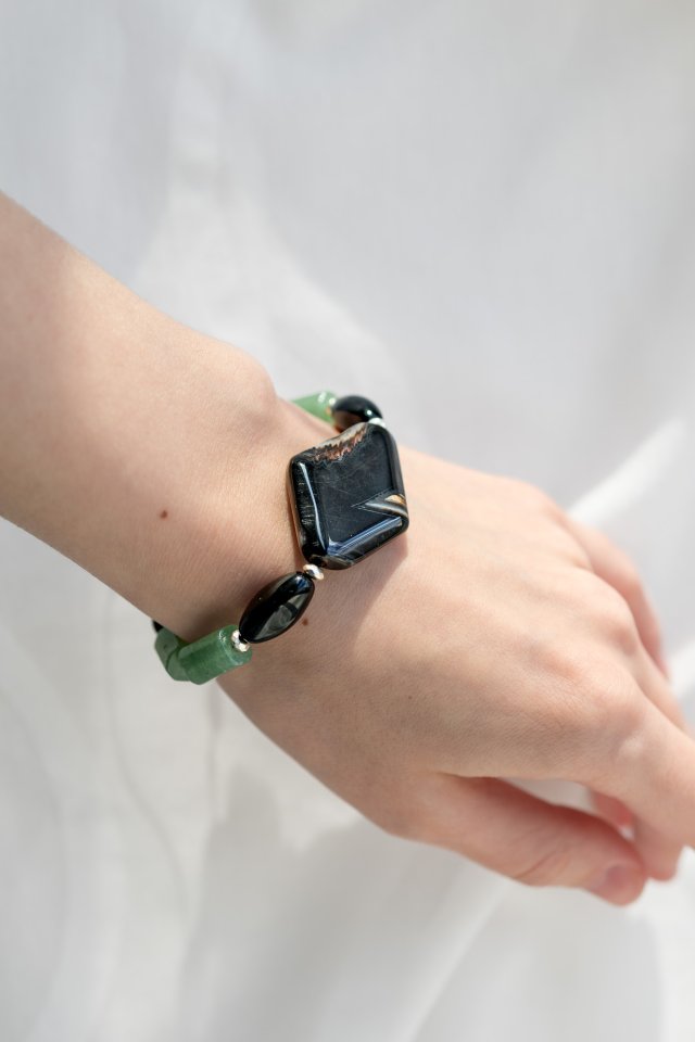 Czarny agat, Awenturyn, Turmalin, Hematyt | Bransoletka Grounded Fortune