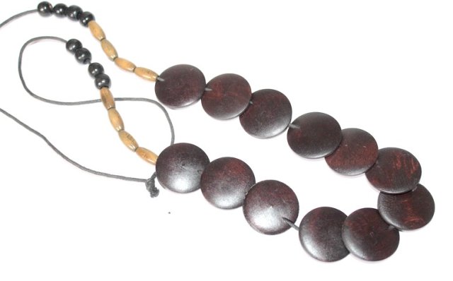Wyjątkowy NASZYJNIK korale etno drewniane pastylki