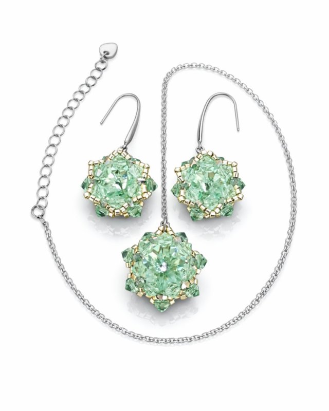 Zielony Komplet Biżuterii "Chrysolite Maxima"- Naszyjnik i Kolczyki z Kryształów Preciosa