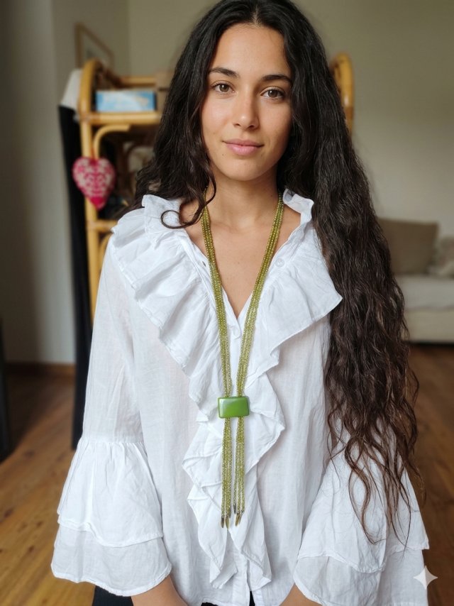 Naszyjnik "Green Earth" - Podwójny Sznur z Zielonym Medalionem