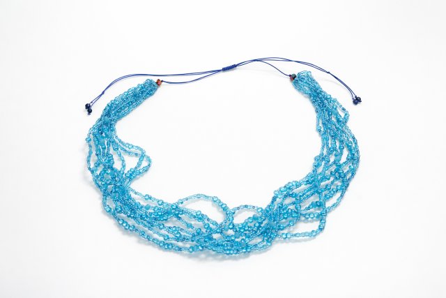 Naszyjnik wielorzędowy z koralików niebieski - Boho, styl morski, regulowany
