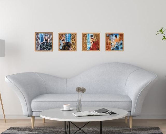 Kompozycja 4 obrazów haftowanych koralikami Dekoracja ścienna Prezent świąteczny