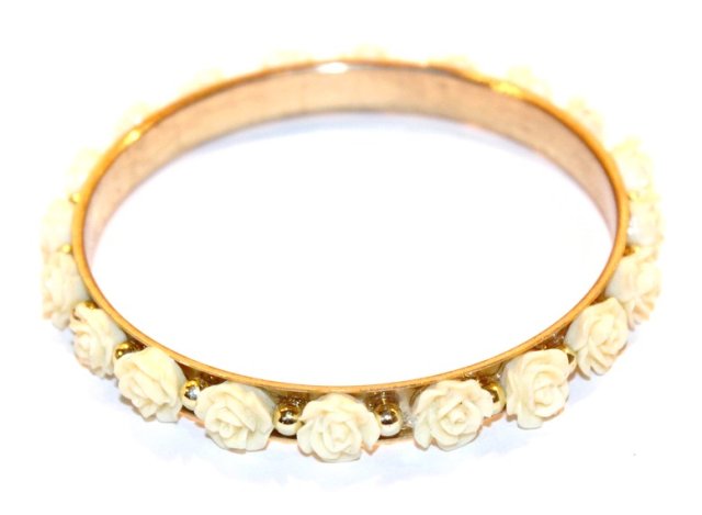 RÓŻYCZKI ecru Metalowa  BRANSOLETKA