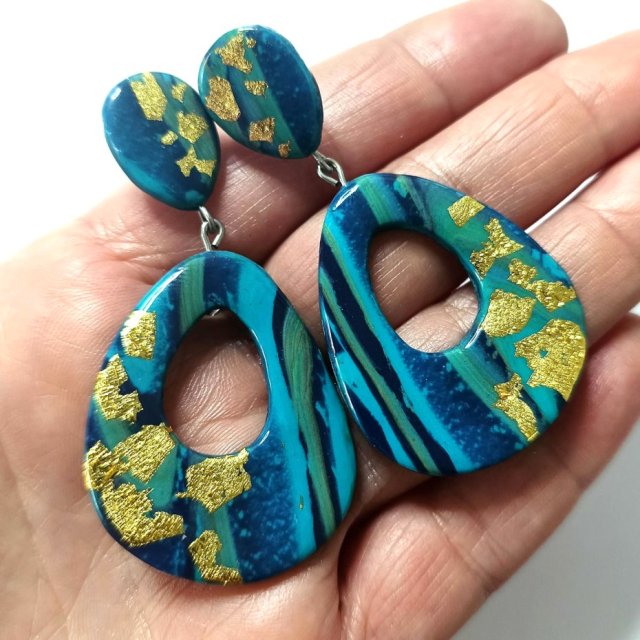 Duże Kolczyki Turkusowo Złote