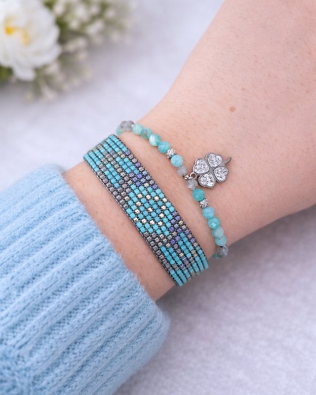 Komplet bransoletek "Azure Mist" - Amazonit i Labradoryt