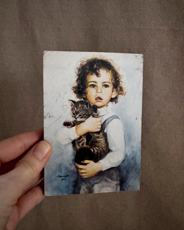 Chłopiec z kotem, obrazek z serii dzieci Danuta Muszyńska-Zamorska