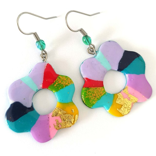 Duże Kolorowe Kolczyki Kwiaty