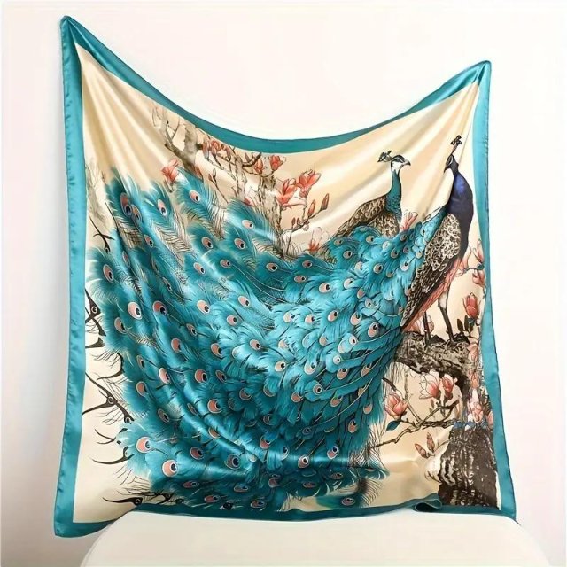 Wielobarwny szal chusta lato satynowy pawie na prezent