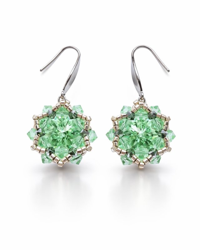 Zielone Wiszące Kolczyki "Chrysolite Maxima" z Kryształów Preciosa