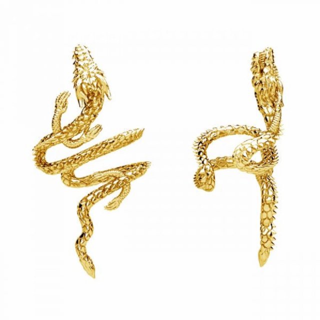 nausznica SMOK - srebro 925 złocone 24K