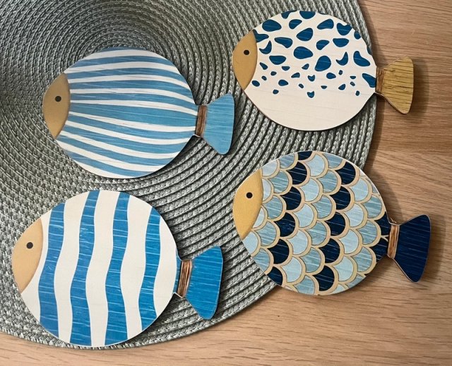 Kolorowe drewniane ryby dekoracja ścienna ozdoba morze