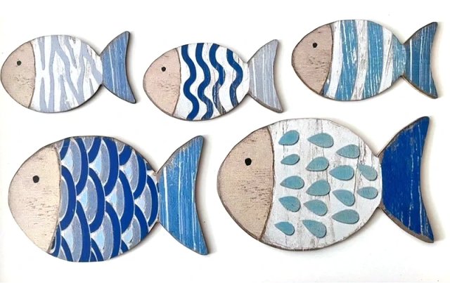 Ryby rybki drewniane morze coastal dekoracja ścienna ryby 5 sztuk Nowe
