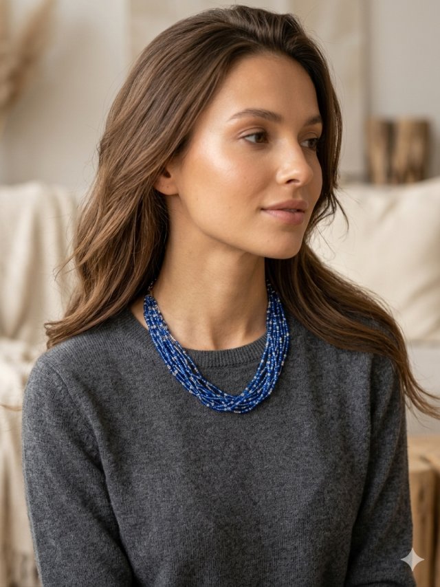 Naszyjnik niebieski ze szkła Szafir Crystal