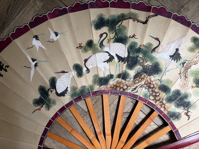 Silk ogromny ręcznie malowany na jedwabiu wachlarz obraz do zawieszenia rzadko spotykana rzecz dawniejszej daty