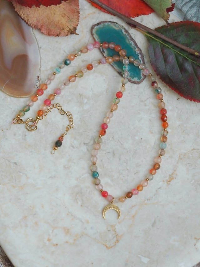 NASZYJNIK CHOKER RÓG OBFITOŚCI Z AGATEM | BIŻUTERIA RĘCZNIE ROBIONA | DOMILKOWYDOMEK