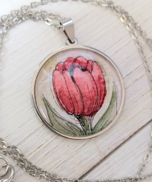 Naszyjnik akwarelowy - Tulipan