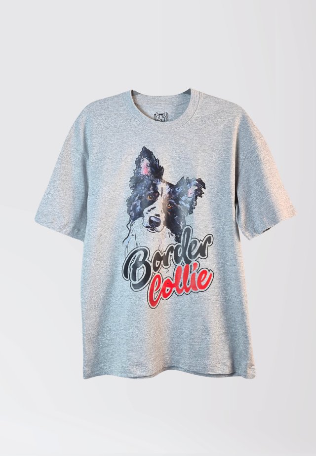T-shirt - PIES BORDER COLLIE - unisex / large - SZARA