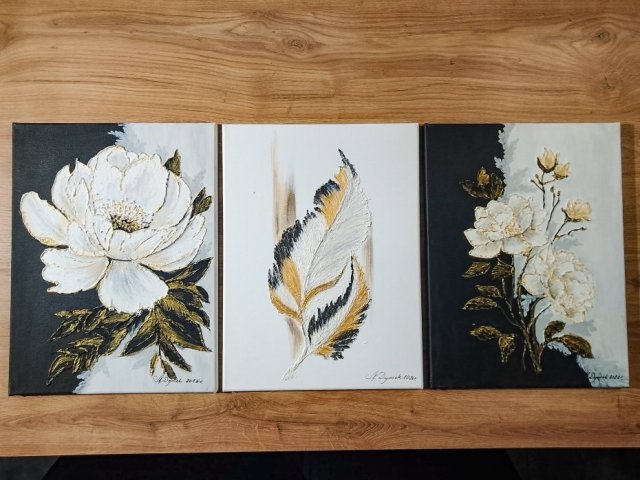 TRYPTYK GLAMOUR "ZŁOTO I CZERŃ" – Nowoczesne Obrazy Strukturalne 90/110x40cm (darmowa dostawa)