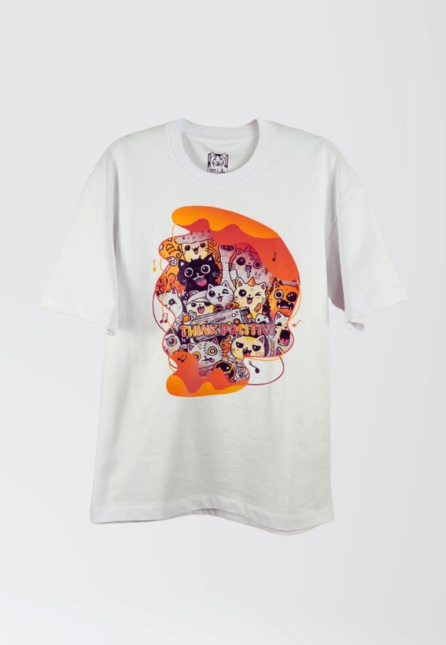 T-shirt - KOTY - Think Positive - UNISEX / OVERSIZE small - biała