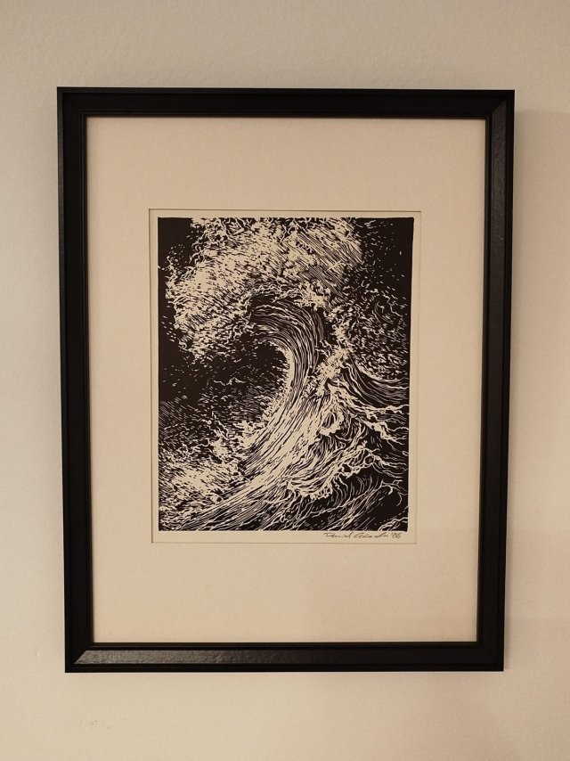 Fala, Ocean, Morze, Sztorm - Linoryt, ilustracja, grafika, obrazek, obraz