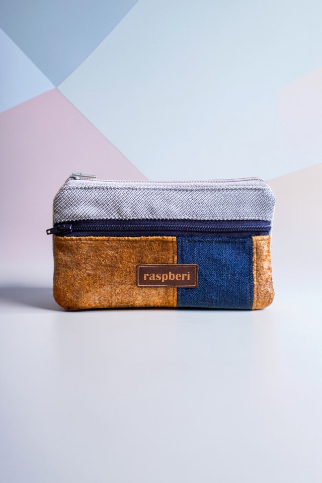 Szaro-miodowo-granatowy portfel