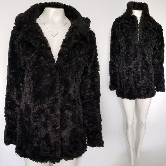 NEW LOOK czarne futro płaszcz damski z kieszeniami R S M Hu84
