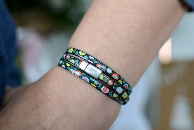 bransoletka skóra MAGNETOOS triple FLOWER POWER