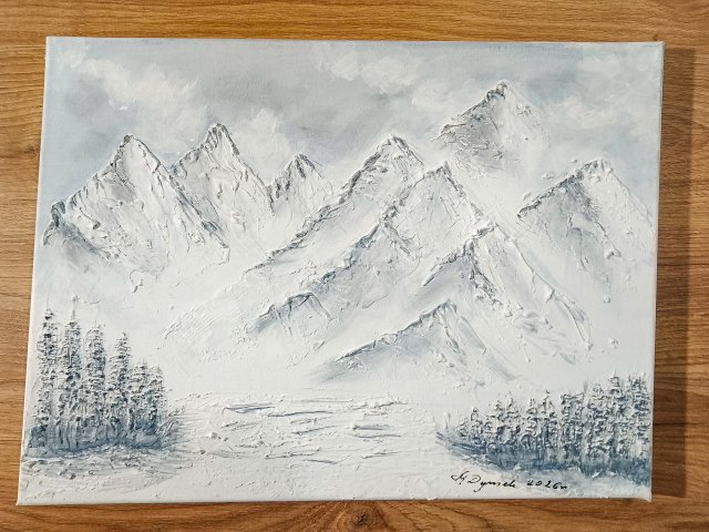 SKANDYNAWSKA DEKORACJA - OBRAZ STRUKTURALNY Z TEKSTURĄ 3D "OSZRONIONE SZCZYTY" (darmowa dostawa)