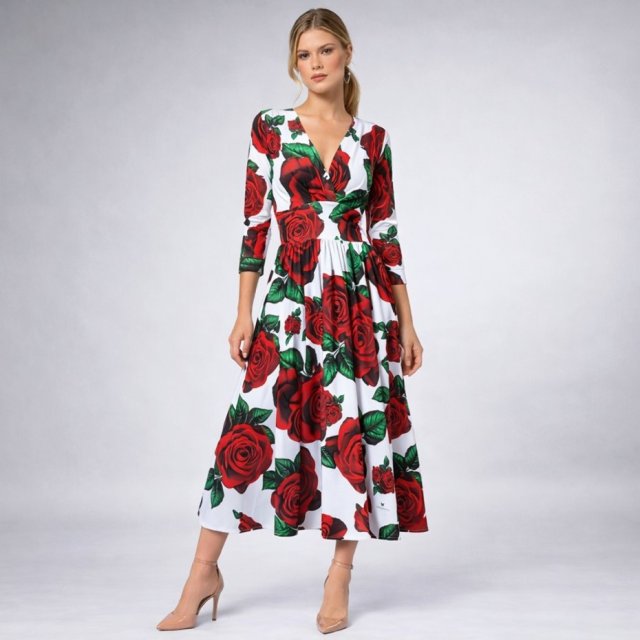 Amelia - Królowa Róża White - rozkloszowana sukienka