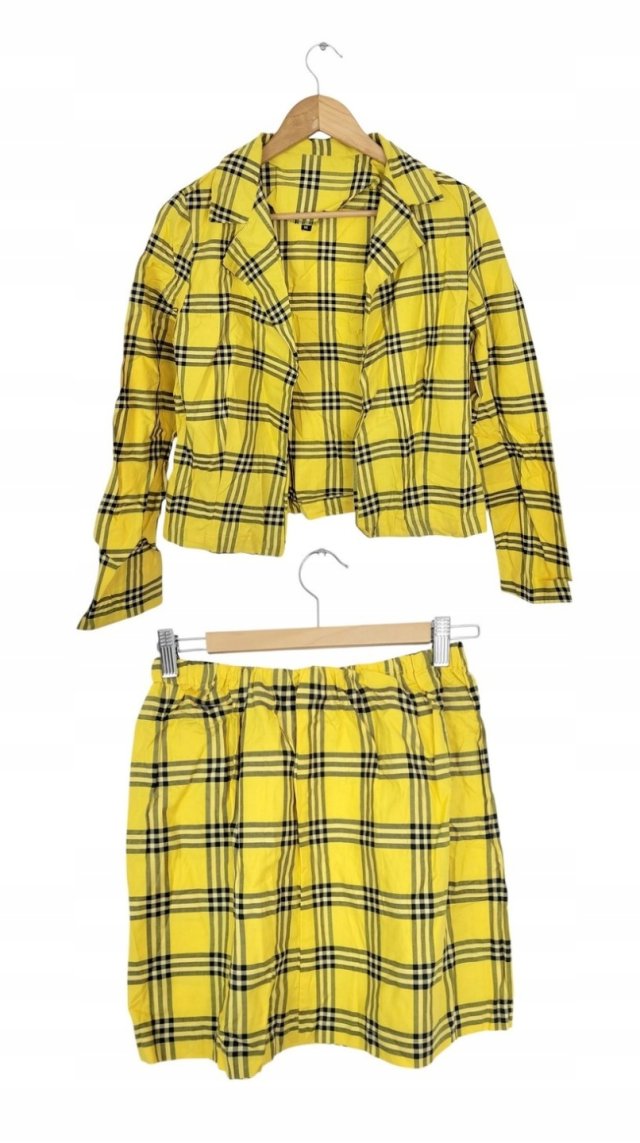 KOMPLET w kratkę bluzka/narzutka i spódnica 36/38 S/M