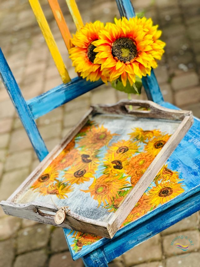 Taca dekoracyjna, słoneczniki, van Gogh, prezent, postarzana