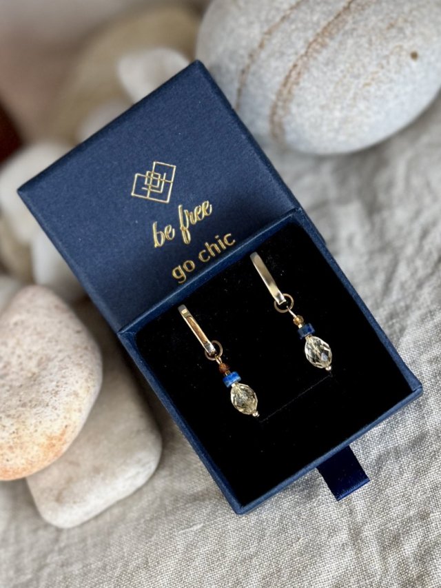 Kolczyki 2w1 – Srebro 925 Pozłacane 18K Złotem, Cytryn, Lapis Lazuli