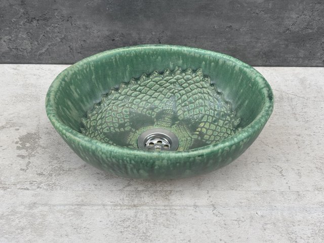 Artystyczna umywalka do łazienki zielona koronka