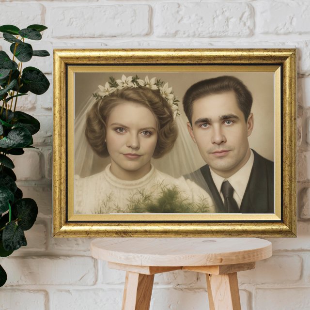 Monidło na zamówienie | Personalizowany obraz ślubny | Pamiątka | Złota rama