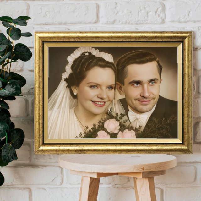 Monidło – Personalizowany Portret Ślubny | Prezent na Wesele, Upominek dla Pary Młodej | Złota rama